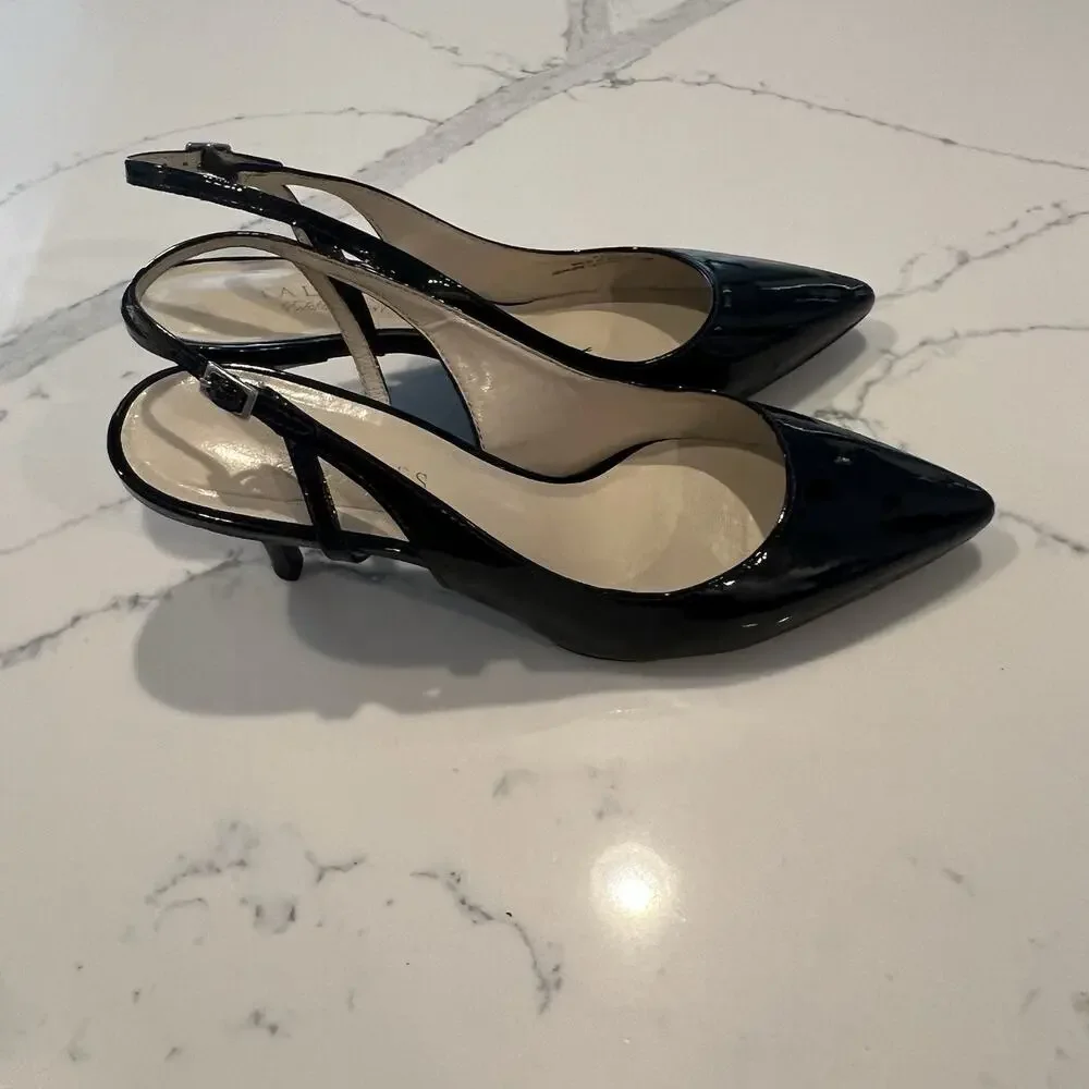 Talbots Shoes Black Patent Pointed Toe Slingback Kitten Heels 7.5
